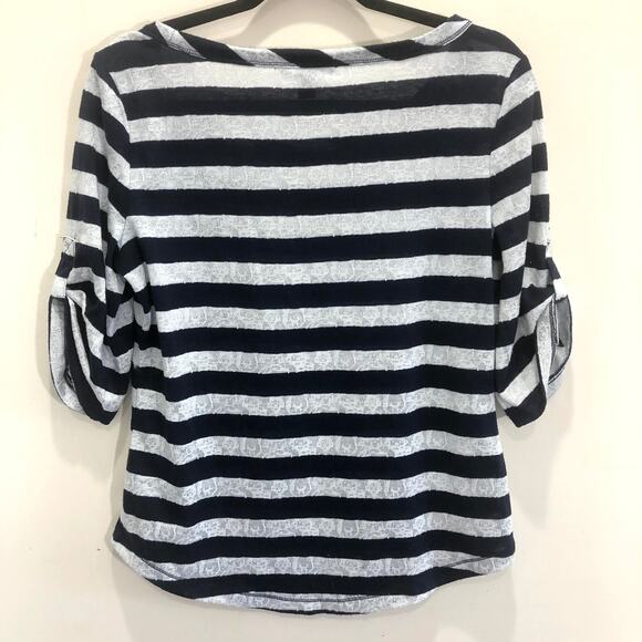 Banana Republic Striped Roll Tab Sleeve Nautical Blouse Size Medium - Picture 9 of 9